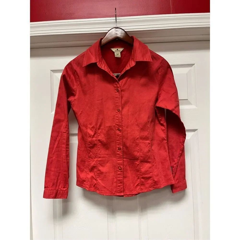 Woolrich Orange Coral Fitted Button Down Shirt sz M EUC